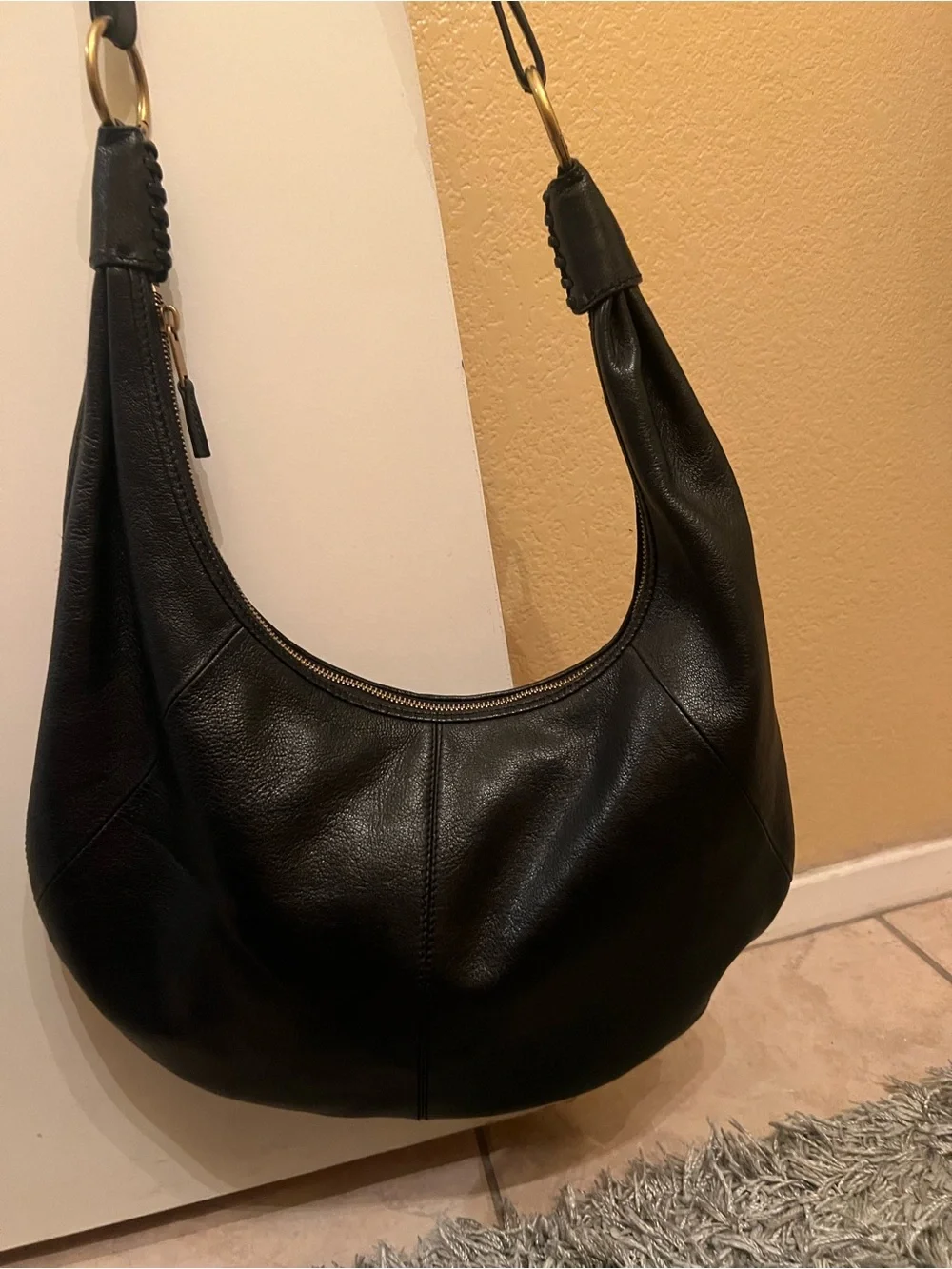 Walter Baker Black Leather Hobo with Gold Handle